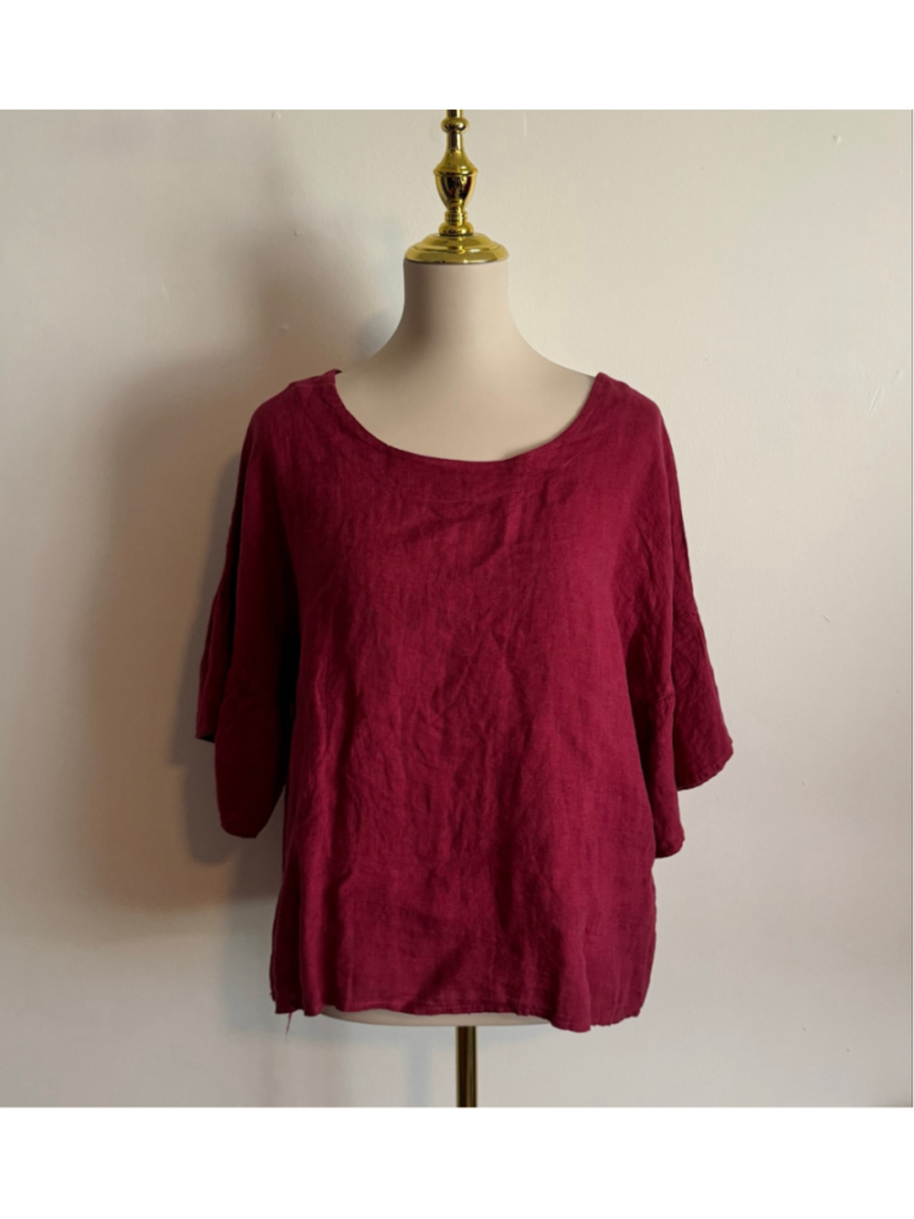 Women's Viola Borghi Pure Linen Blouse, Size L, Cherry Red